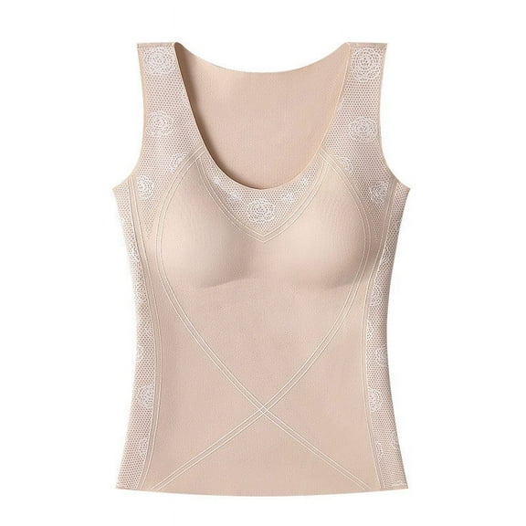 Rohuuque Thermal Tank Tops for Women Winter Thermal Shaping Camisole Built-in Bra Tummy Control Self Heating Undershirt Top Yellow