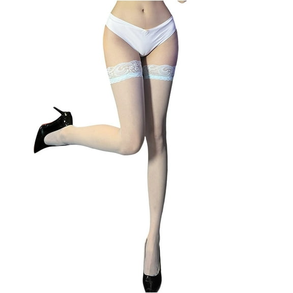 Rohuuque Thigh High Stockings for Women Lace Top Semi Sheer Over Knee Silky Stockings Legs High Thighs Stockings Blue