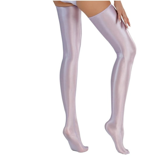 Rohuuque Thigh High Stockings for Women Shiny Opaque Tights High Gloss Run-Resistant High Elasticity Comfort Wear Purple