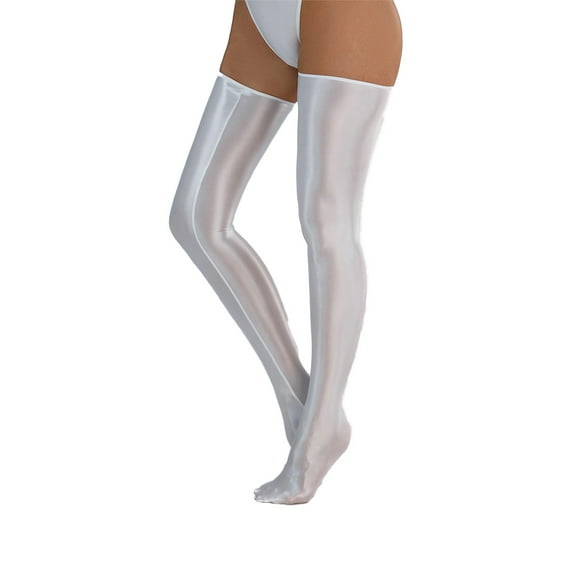 Rohuuque Thigh High Stockings for Women Shiny Opaque Tights High Gloss Run-Resistant High Elasticity Comfort Wear White