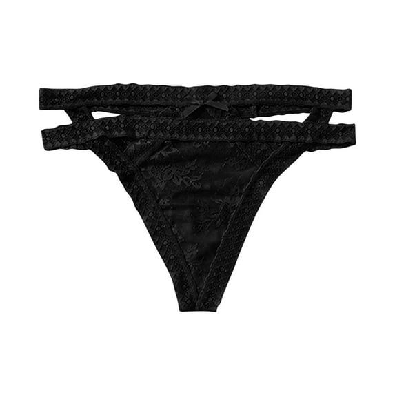 ZQUUVOU Thongs for Women Lace Trim Sheer Underwear Delicate Breathable Comfort Solid Color No Show Everyday Panties Black