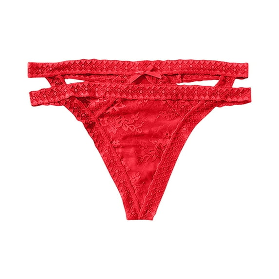 ZQUUVOU Thongs for Women Lace Trim Sheer Underwear Delicate Breathable Comfort Solid Color No Show Everyday Panties Red