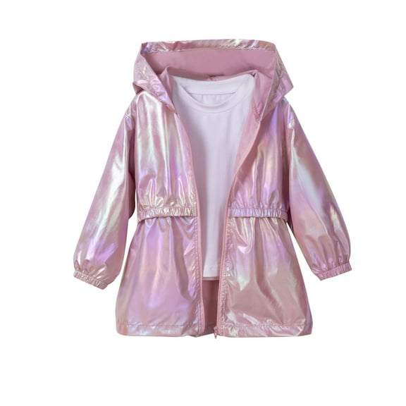 Rohuuque Toddler Girl's Reflective Jacket Laser Shiny Zip Up Hoodie Jacket Lightweight Cycling Running Coat Windbreaker Pink
