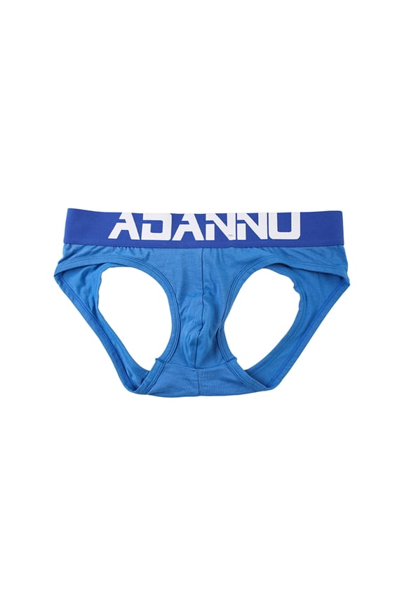 Underwear Briefs for Men Solid Color Open Back Underwear Butt Revealing Comfort Stretch Briefs with Elastic Waistband Blue