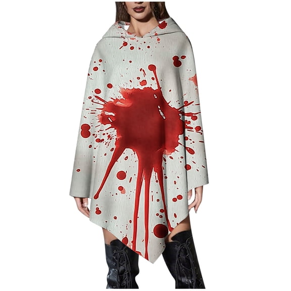 Rohuuque Unisex Adults Poncho Cloak with Hood Pumpkin Ghost Printed Cape Hooded Outfits Funny Printed Dress Up Cloak White C