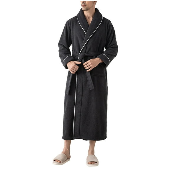 ZQUUVOU Unisex Fleece Robes Calf Length Plush Fuzzy Wrap Robe Soft Robe with Pockets Spa Bathrobe Loungewear for Women Men Black