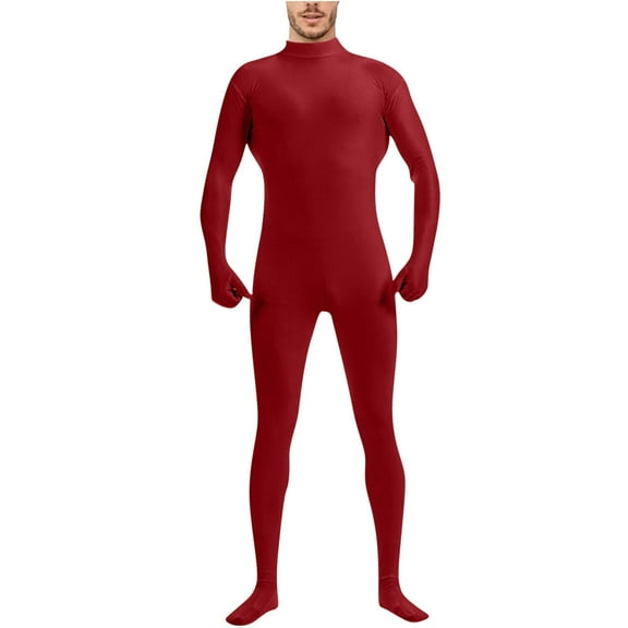 Rohuuque Unisex Full Body Dance Unitard with Attached Feet and Hands Stretch Spandex Zentai Suit for Stage Performances and Theater Burgundy