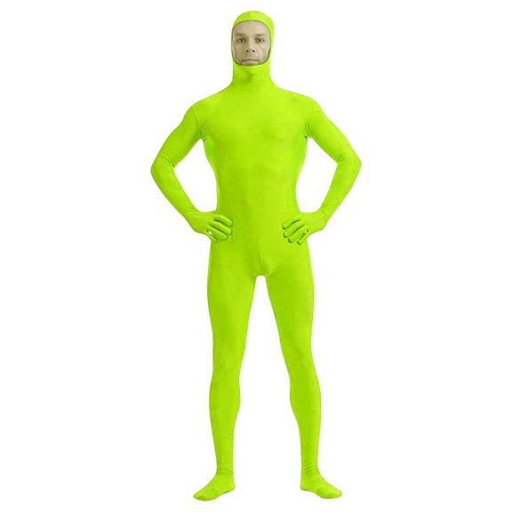 ZQUUVOU Unisex Full Body Suit Solid Color Stretch Spandex Unitard with Attached Socks and Gloves for Dance and Performance Art Green