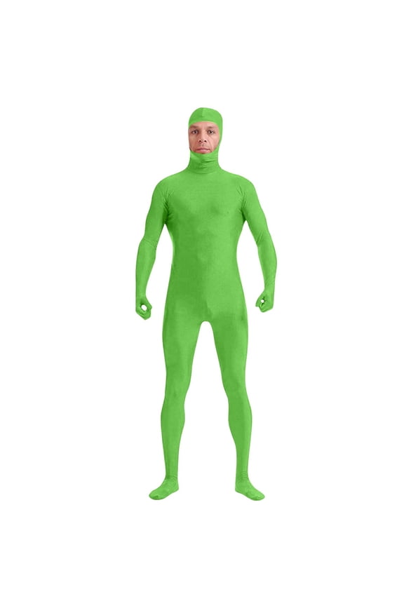 Unisex Full Body Suit Solid Color Stretch Spandex Unitard with Attached Socks and Gloves for Dance and Performance Art Green