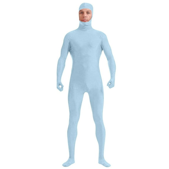 Rohuuque Unisex Full Body Suit Solid Color Stretch Spandex Unitard with Attached Socks and Gloves for Dance and Performance Art Light Blue