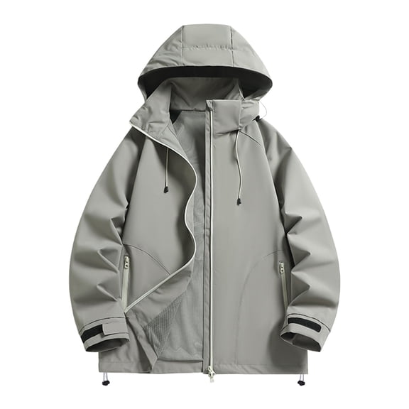 ZQUUVOU Waterproof Rain Jacket for Men Women Teen Zipper Jackets with Hooded Hiking Coat Lightweight Windbreaker Outdoor Raincoat with Pocket Gray