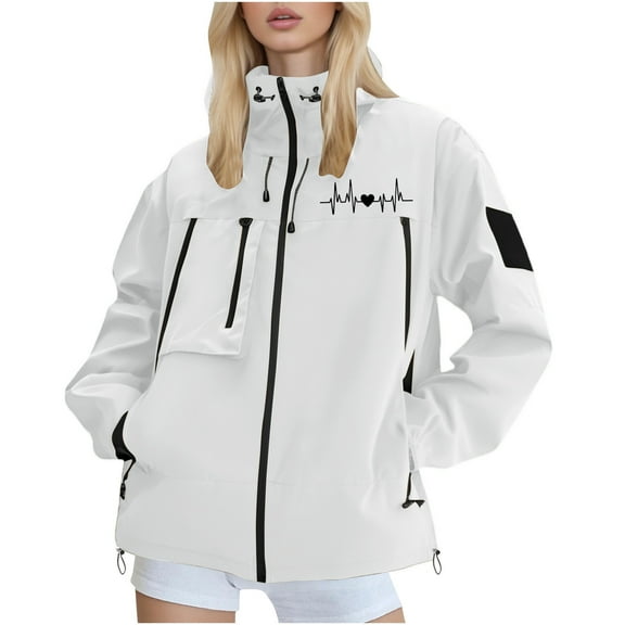 Rohuuque Waterproof Rain Jacket for Women Men Raincoat Breathable Motorcycle Jackets Travel Cycling Jacket Outdoor Windbreaker with Hood White B