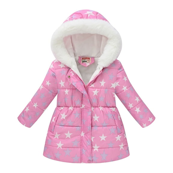 ZQUUVOU Winter Parka Jacket for Girls Kids Long Dress Hooded Jacket Coat Zipper Cute Printed Ski Warm Padded Parka Hoodie Pink