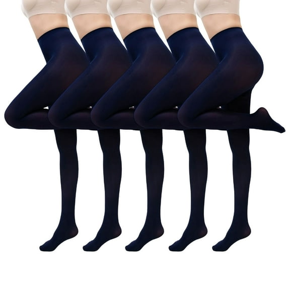 ZQUUVOU Women's 5PC Opaque Pantyhose Solid Color Soft Tights with Multi-Colors Stretchable High Waist Stocking Bodysuit Navy