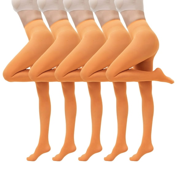 ZQUUVOU Women's 5PC Opaque Pantyhose Solid Color Soft Tights with Multi-Colors Stretchable High Waist Stocking Bodysuit Orange
