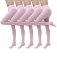 thumbnail image 1 of Rohuuque Women's 5PC Opaque Pantyhose Solid Color Soft Tights with Multi-Colors Stretchable High Waist Stocking Bodysuit Pink, 1 of 2