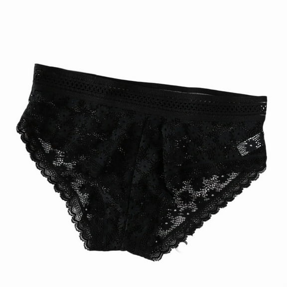 Rohuuque Women's Black Lace Panties Sheer Lace Panties Mesh Cut Out Breathable Cotton Elastic Birefs Low Rise Underwear Black