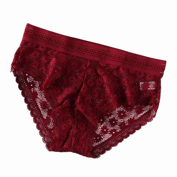 Rohuuque Women's Black Lace Panties Sheer Lace Panties Mesh Cut Out Breathable Cotton Elastic Birefs Low Rise Underwear Burgundy