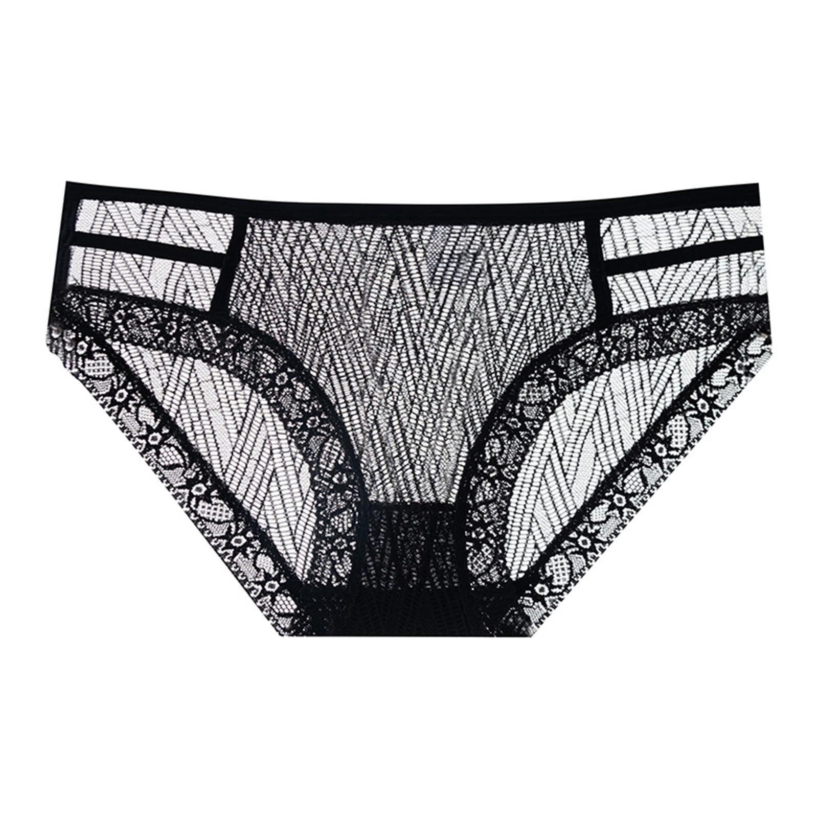 Rohuuque Women's Black Lace Panties Sheer Mesh Panel Cut Out Details ...
