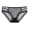 thumbnail image 1 of Rohuuque Women's Black Lace Panties Sheer Mesh Panel Cut Out Details Breathable Cotton Lined Low Rise Cheeky Briefs Black A, 1 of 3