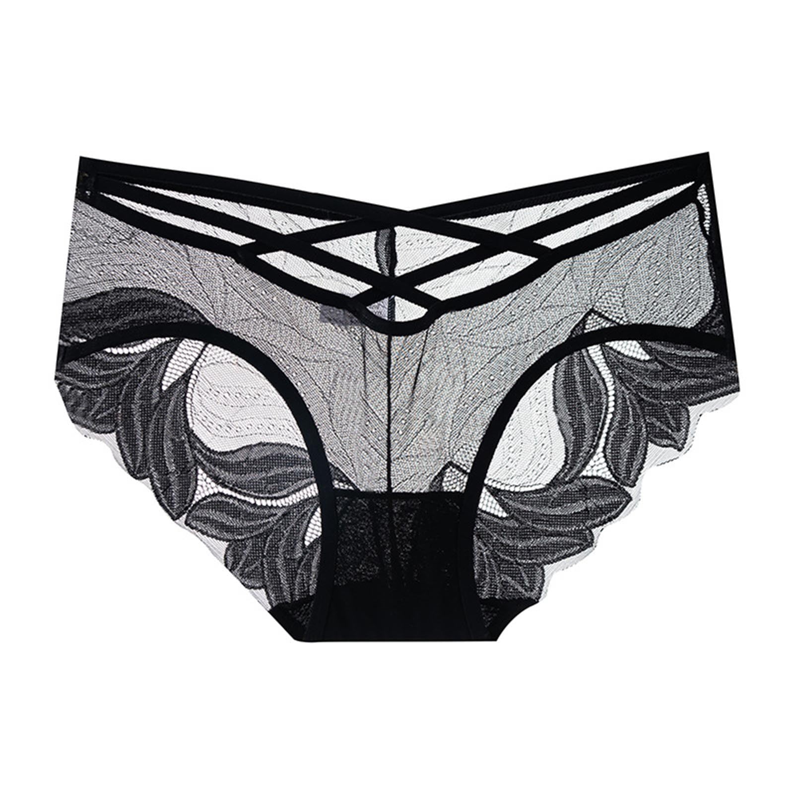 Rohuuque Women's Black Lace Panties Sheer Mesh Panel Cut Out Details ...
