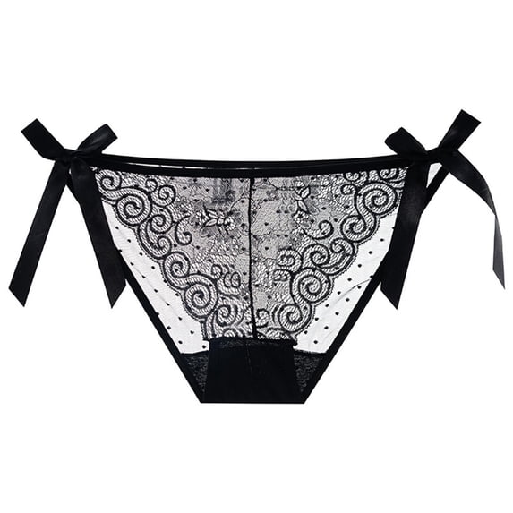 Rohuuque Women's Black Lace Panties Sheer Mesh Panel Cut Out Details Breathable Cotton Lined Low Rise Cheeky Briefs Black F