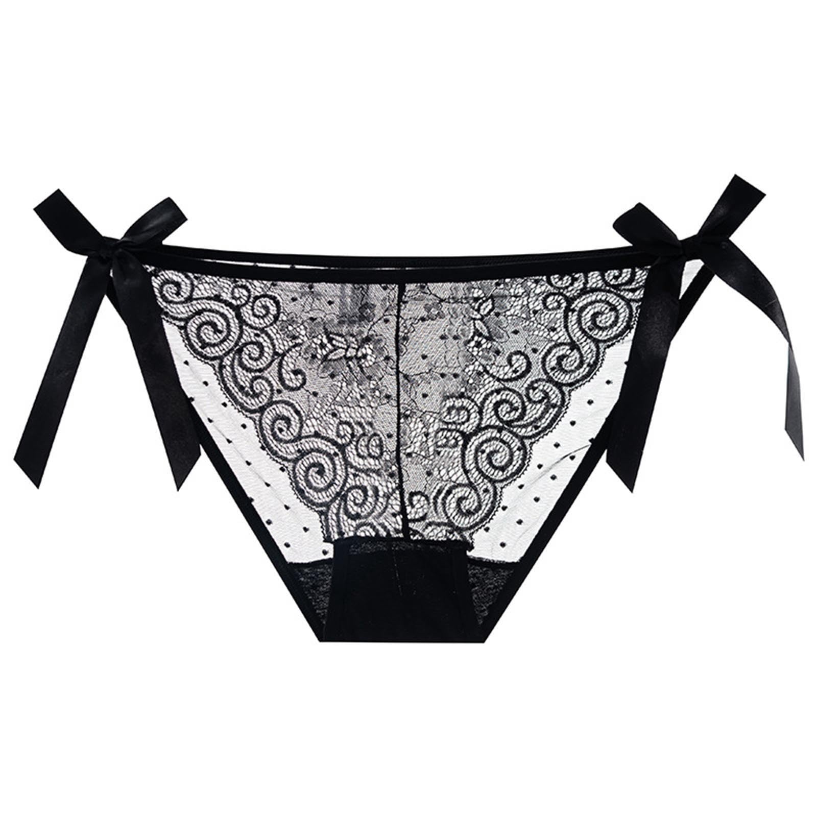 Rohuuque Women's Black Lace Panties Sheer Mesh Panel Cut Out Details ...