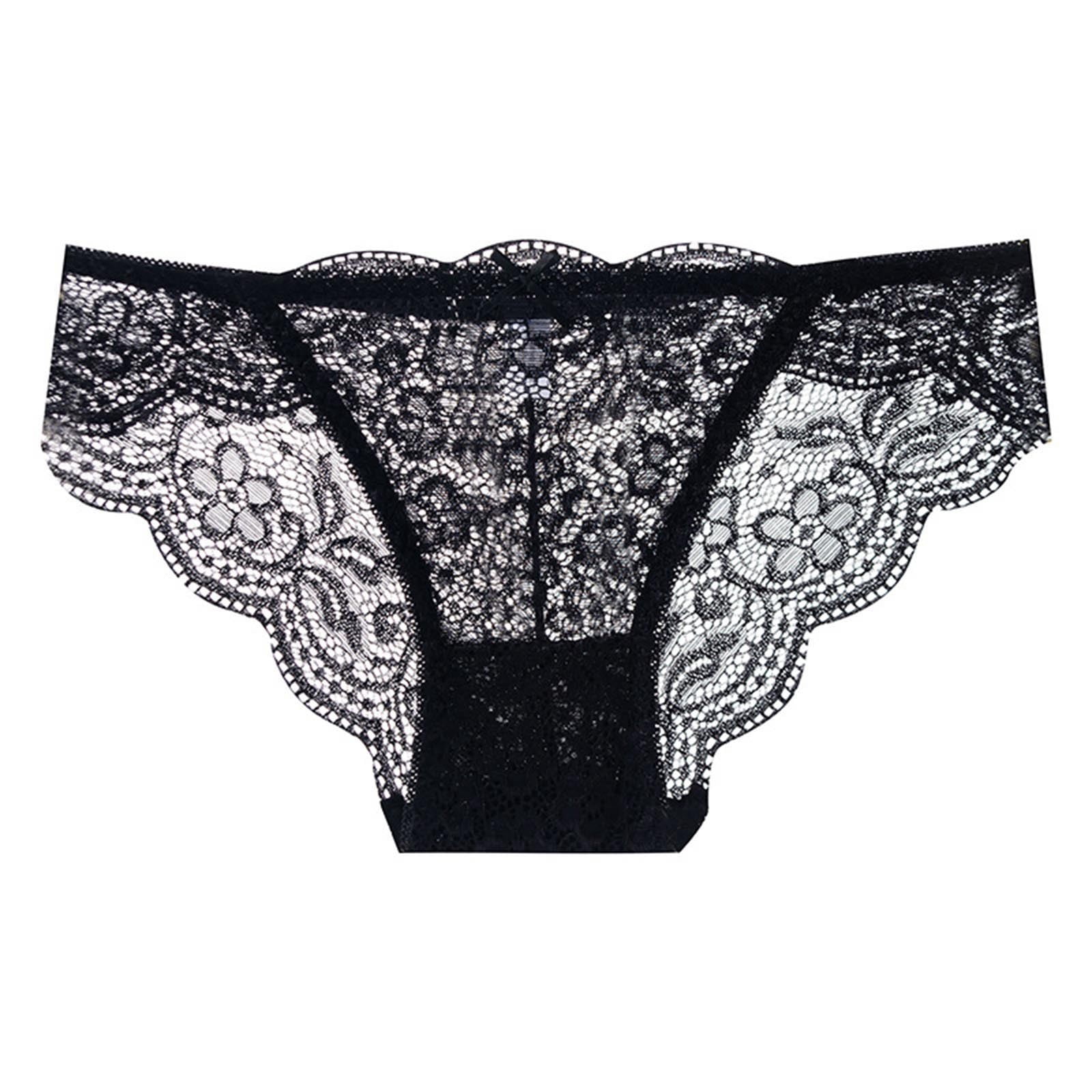 Rohuuque Women's Black Lace Panties Sheer Mesh Panel Cut Out Details ...