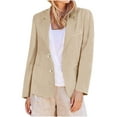 thumbnail image 1 of Rohuuque Women's Blazer Business Casual Fashion Cotton Suits Jackets Cardigan Notched Lapel Long Sleeve Coat Blazer Blouse with Pocket Beige, 1 of 3