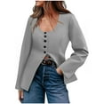 thumbnail image 1 of Rohuuque Women's Blazer Business Casual Scoop Neck Split Hem Fitted Suit Jackets Button Down Cardigan Blazer Top Jacket Gray, 1 of 6