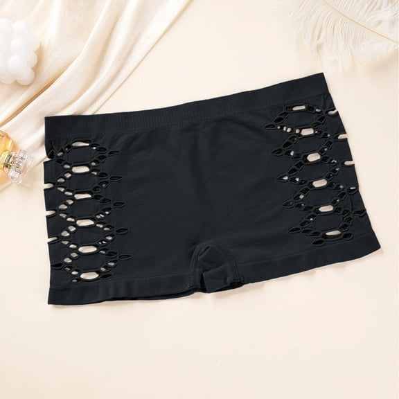Rohuuque Women's Boyshorts Panties Side Sheer Cutout Breathable Boxer Shorts Base Layer Safety Panties No Show Underwear Black
