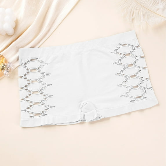 Rohuuque Women's Boyshorts Panties Side Sheer Cutout Breathable Boxer Shorts Base Layer Safety Panties No Show Underwear White