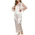 thumbnail image 1 of Rohuuque Women's Bridal Pajamas Set Butterfly Embroidery Sheer Mesh Satin Pajama Set Delicate Lace Trim Sleepwear White, 1 of 7
