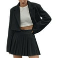 thumbnail image 1 of Rohuuque Women's Business Blazer Suit Sets Cropped Blazer Jacket Pleated Mini Skirt 2 Piece Outfits Trendy Casual Long Sleeve Clothes Black, 1 of 7