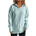 thumbnail image 1 of Rohuuque Women's Cable Knit Sweater Quarter Zipper V Neck Pullover Loose Casual Tops Crew Neck Long Sleeve Vintage Knit Tops Blue, 1 of 5