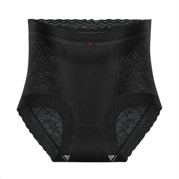 ZQUUVOU Women's Cotton Lace Panties Fashion High Waisted Solid Color Shapewear Briefs Tummy Control Butt Lifting No Show Underwear Black