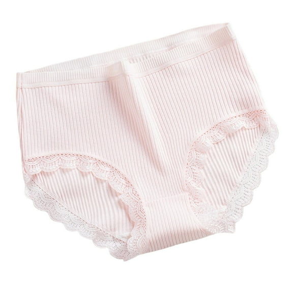 Rohuuque Women's Cotton Underwear Lace Trim Hipster Panties Soft Moisture Wicking Bikini Briefs Comfort Underwear Pink