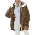 thumbnail image 1 of Rohuuque Women's Eared Hooded Fleece Jacket Zip Up Long Sleeve Plush Jacket with Pockets Oversized Casual Thick Warm Coat for Winter Brown, 1 of 8