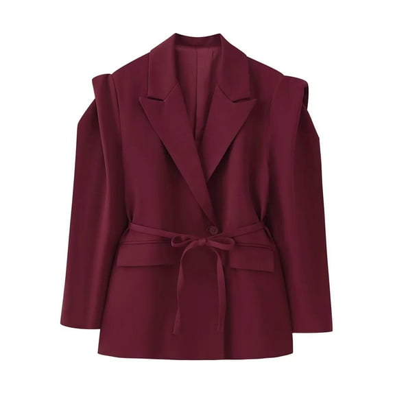 Rohuuque Women's Fall Business Casual Blazers Lace-up Peaked Lapel Suits Jackets Tops Long Sleeved Foraml Curvy Blazers Burgundy