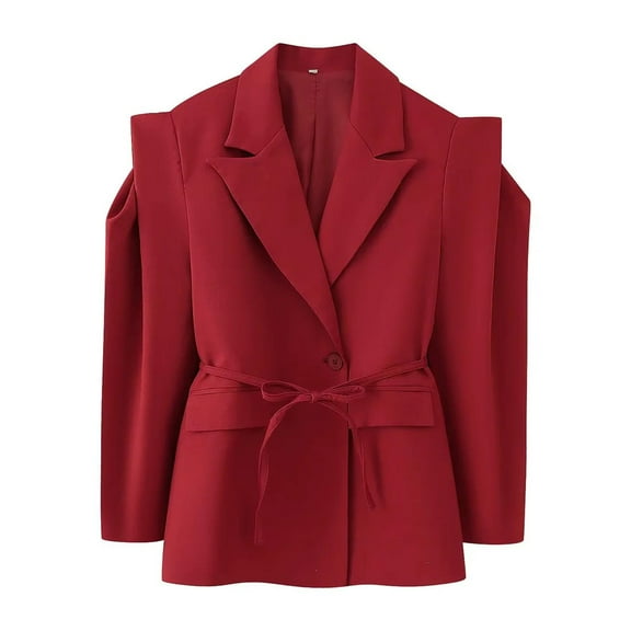 Rohuuque Women's Fall Business Casual Blazers Lace-up Peaked Lapel Suits Jackets Tops Long Sleeved Foraml Curvy Blazers Red