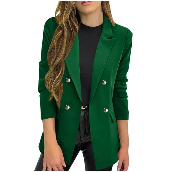Rohuuque Women's Fall Business Casual Blazers Solid Button Suit Coat Long Sleeve Casual Coat Blouse Notched Lapel Open Front Blazers Green