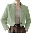 thumbnail image 1 of Rohuuque Women's Fall Business Casual Blazers Trendy Open Front Cropped Suit Jackets Notched Lapel Long Sleeved Office Wear Mint Green, 1 of 9