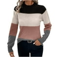thumbnail image 1 of Rohuuque Women's Fall Sweater Color Block Knit Sweater Crew Neck Long Sleeve Ribbed Knit Loose Pullover Sweater Tops Pink, 1 of 6