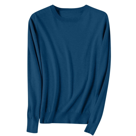 Rohuuque Women's Fall Sweater Lightweight Breathable Cotton Knitted Sweater Solid Color Long Sleeve Casual Tops Loungewear Outerwear Navy
