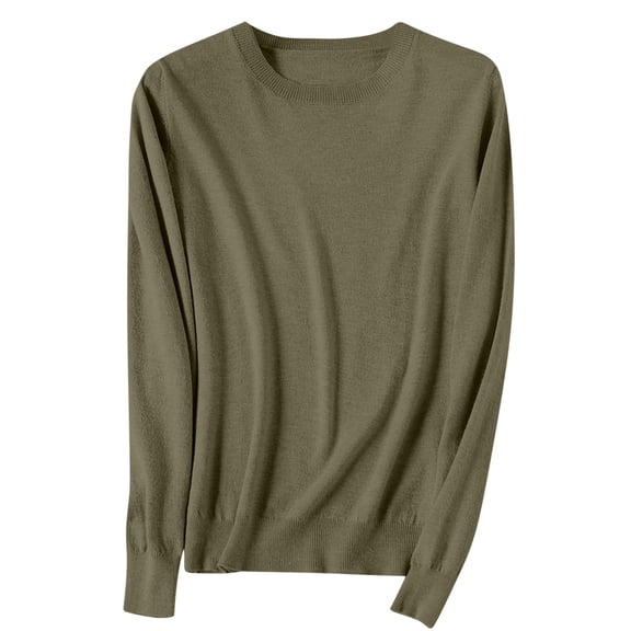 Rohuuque Women's Fall Sweater Lightweight Breathable Cotton Knitted Sweater Solid Color Long Sleeve Casual Tops Loungewear Outerwear Olive Green