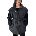 thumbnail image 1 of Rohuuque Women's Fashion Puffer Vest Solid Zipper Sleeveless Insulated Jacket with Belt Fall Winter Warm Trendy Outifts Black, 1 of 9