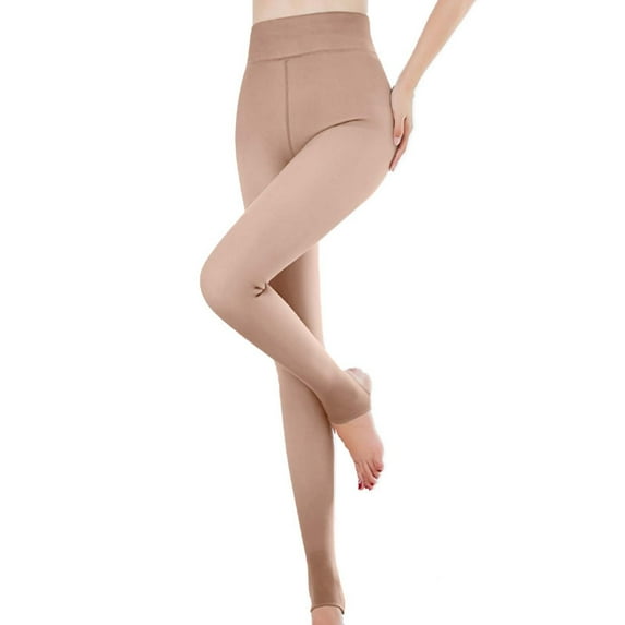 ZQUUVOU Women's Fleece Lined Tights Fashion Fake Translucent Thermal Warm Fleece Pantyhose Solid Stirrup Thick Stockings Tights Khaki
