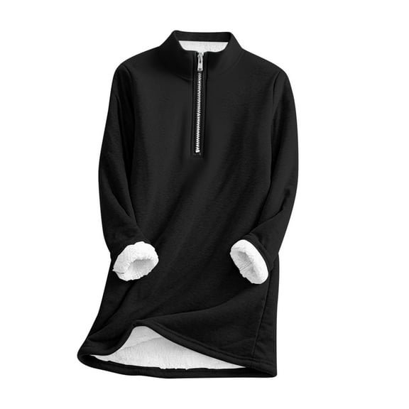 ZQUUVOU Women's Fleece Pullover Dress Half Zipper Thick Fleece Lined Sweatshirts Mockneck Warm Tops with Pockets Black