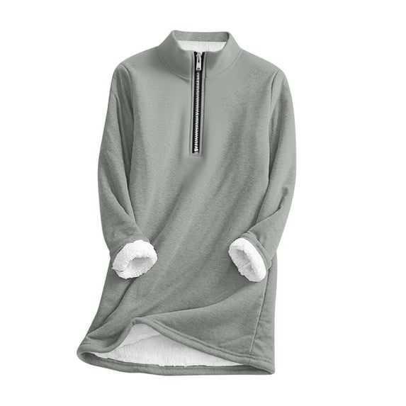 ZQUUVOU Women's Fleece Pullover Dress Half Zipper Thick Fleece Lined Sweatshirts Mockneck Warm Tops with Pockets Gray