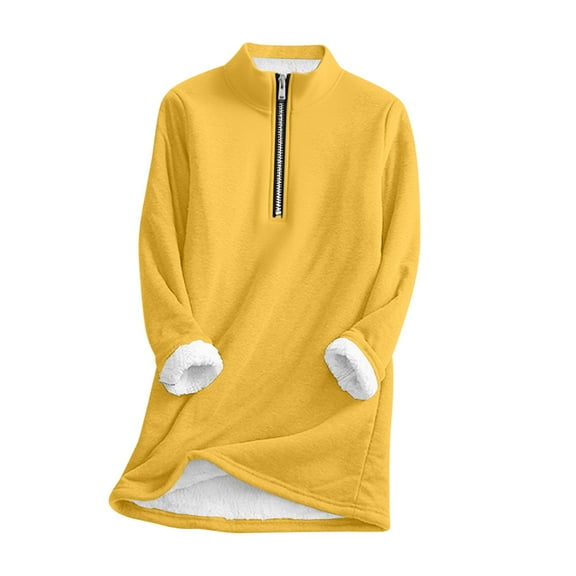 ZQUUVOU Women's Fleece Pullover Dress Half Zipper Thick Fleece Lined Sweatshirts Mockneck Warm Tops with Pockets Yellow
